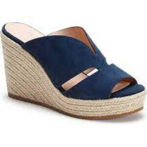 EUC kate spade Tropez Espadrille Wedge Sandals Navy Blue Sz 9.5